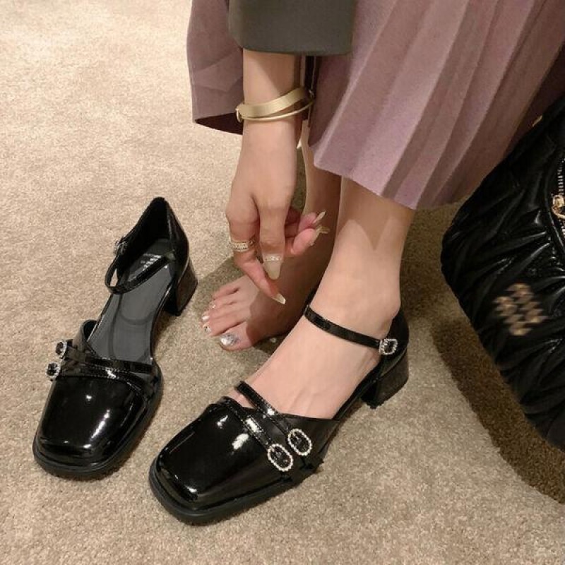 Womens Chic Leather Square Toe Multi Buckle Straps Block Heel Sandal Shoes SKGB