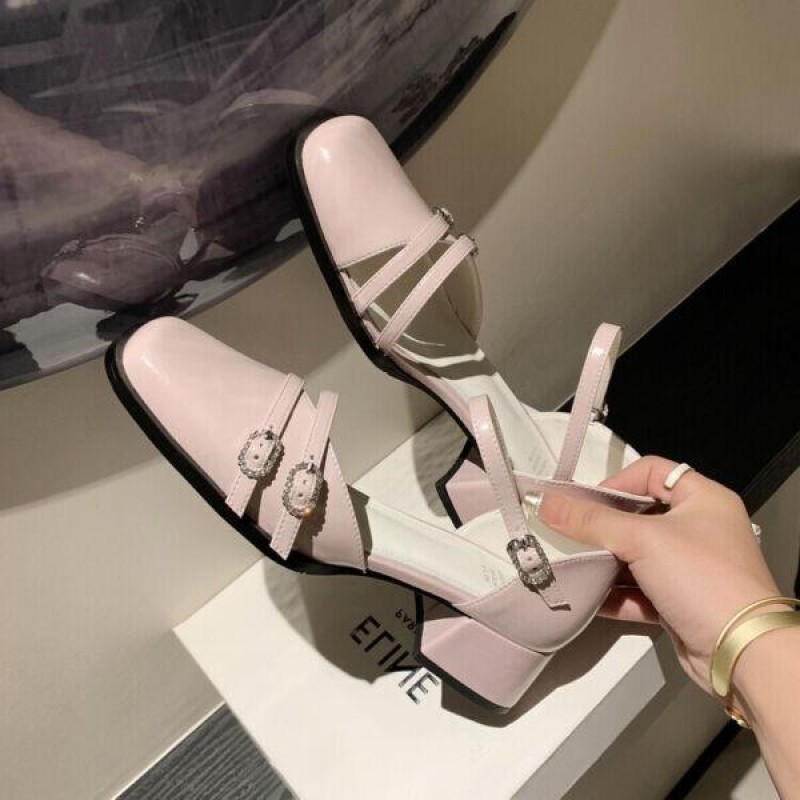 Womens Chic Leather Square Toe Multi Buckle Straps Block Heel Sandal Shoes SKGB